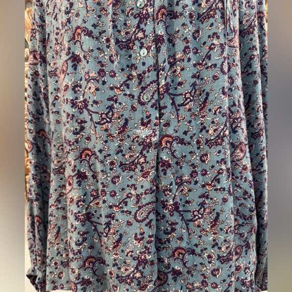 Lucky Brand Blue w/ Purple Floral, Boho Peasant Blouse- size L - Picture 10 of 13